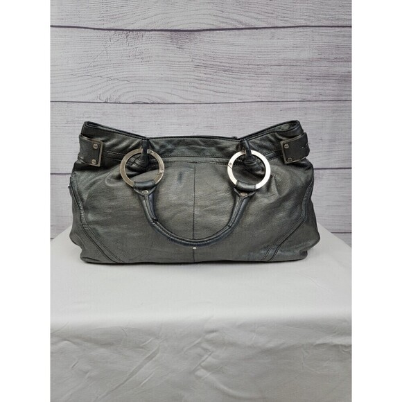 KENNETH Cole Leather Off The Cuff Satchel Bag Grey Pewter - Picture 3 of 11